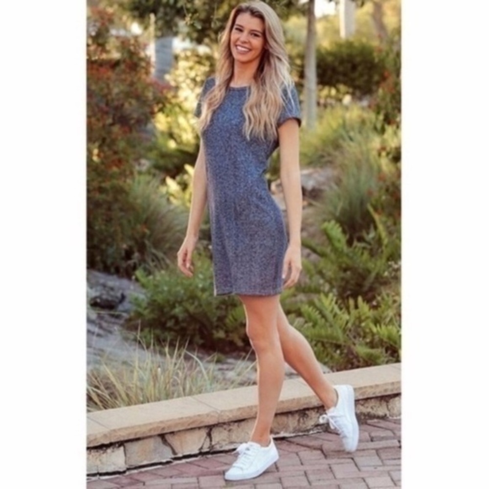 NWT All For Color Demi Blue White Heather Knit Pull-on Tshirt Dress Small AG24
